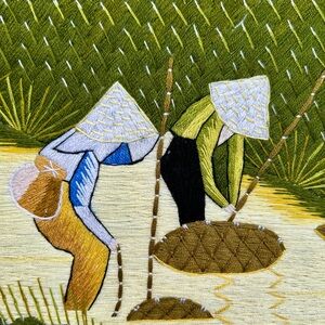 Handcrafted Embroidered Art with Green and Yellow Accents